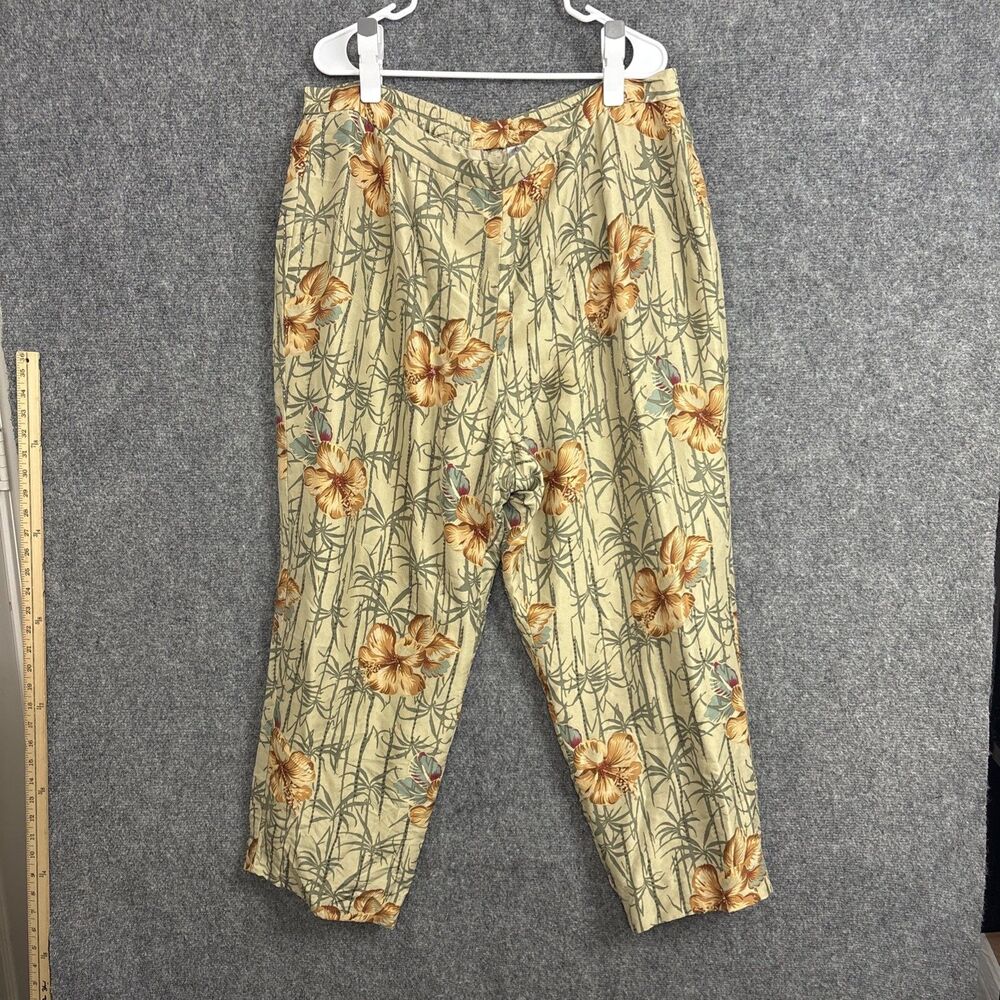 Adrianna Papell Silk Pants Womens Size 18W Green Floral Striped Beaded Flaws